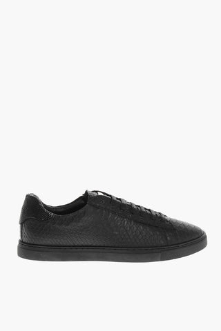 Textured Leather Low Sneakers with Logo