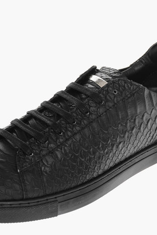 Textured Leather Low Sneakers with Logo