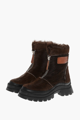 Pony Fur Combat Boots with Zipped Fastening
