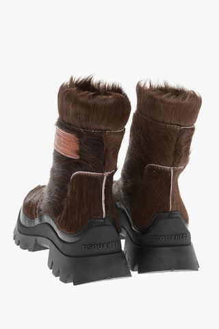 Pony Fur Combat Boots with Zipped Fastening