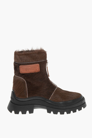 Pony Fur Combat Boots with Zipped Fastening