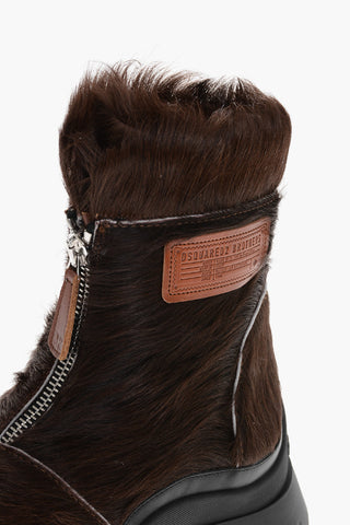 Pony Fur Combat Boots with Zipped Fastening