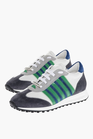 Textured Leather Low Sneakers with Contrasting Desing
