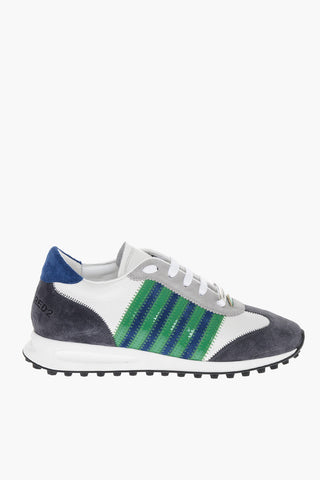 Textured Leather Low Sneakers with Contrasting Desing