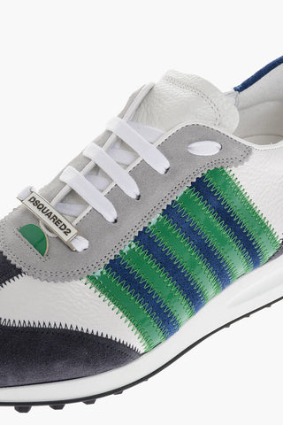 Sneakers Basse in pelle Martellata con Desing a Contrasto 