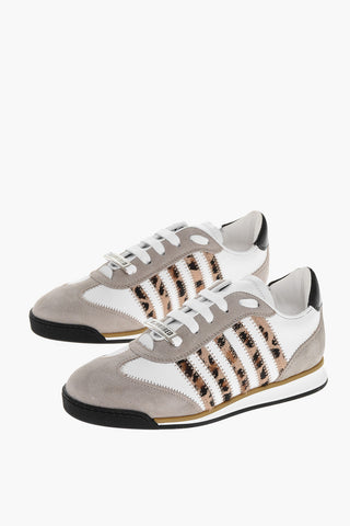 Leather Low Top Sneakers with Animal-Effect ponyskin Details