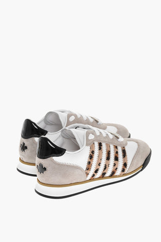 Leather Low Top Sneakers with Animal-Effect ponyskin Details
