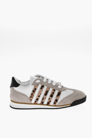 Leather Low Top Sneakers with Animal-Effect ponyskin Details