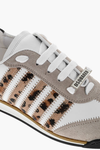 Leather Low Top Sneakers with Animal-Effect ponyskin Details