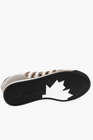 Leather Low Top Sneakers with Animal-Effect ponyskin Details