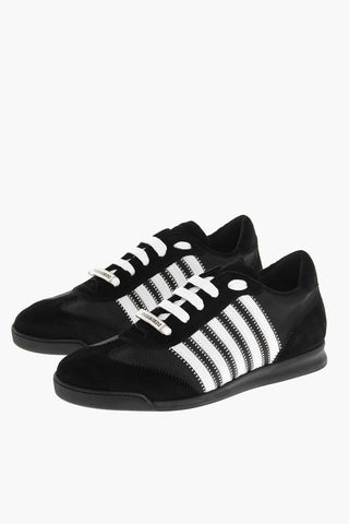 Suede and Fabric Low Top Sneakers with Contrasting Details