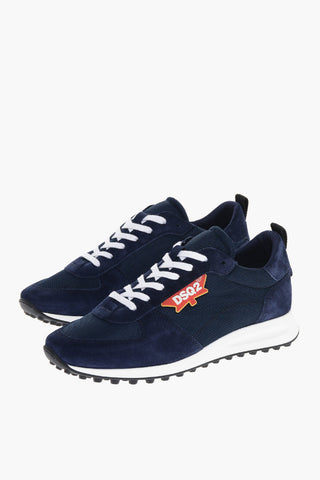 Suede and Nylon Low Top Sneakers with Contrasting Logo