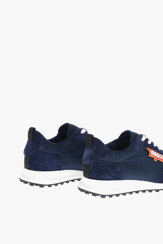 Suede and Nylon Low Top Sneakers with Contrasting Logo