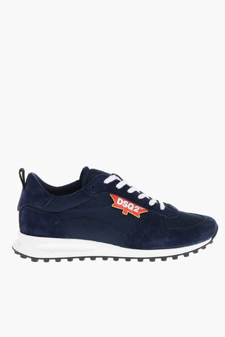 Suede and Nylon Low Top Sneakers with Contrasting Logo
