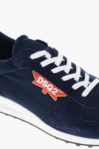 Suede and Nylon Low Top Sneakers with Contrasting Logo