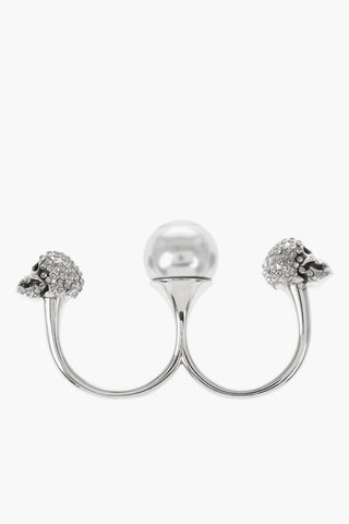  Maxi Beaded Double Ring with Skull Embellished Rhinestones 