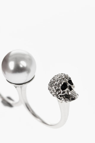  Maxi Beaded Double Ring with Skull Embellished Rhinestones 