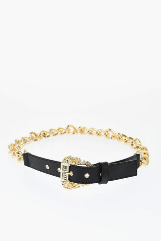 JEANS COUTURE Golden Effect Chain MOUSSE Belt with Leather Details 25mm