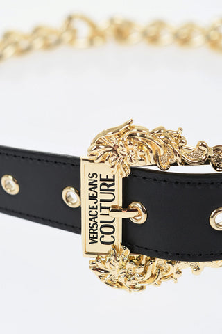 JEANS COUTURE Golden Effect Chain MOUSSE Belt with Leather Details 25mm