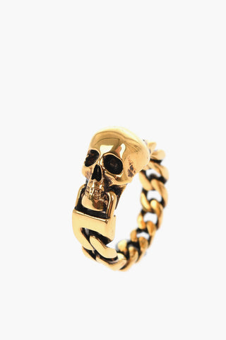 Anello a Catena Effetto Dorato con Teschio Centrale