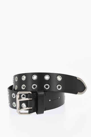 Solid Color Leather Belt with Studs 40mm