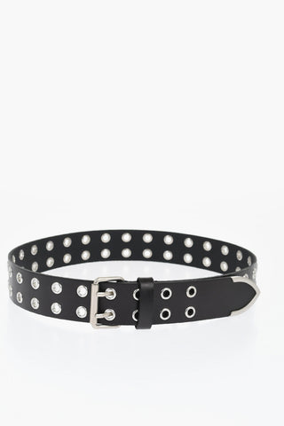 Solid Color Leather Belt with Studs 40mm