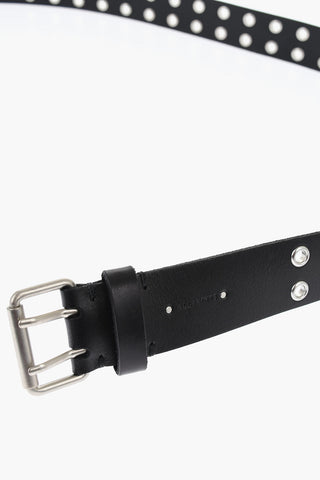 Solid Color Leather Belt with Studs 40mm