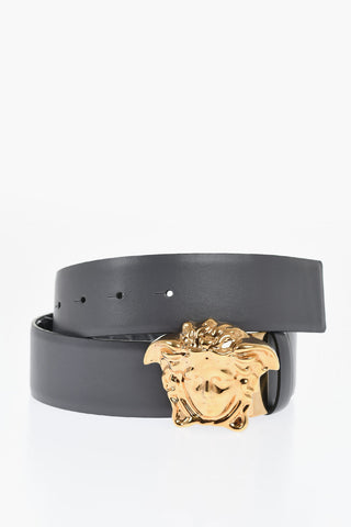 Reversible Leather Belt with Medusa Buckle 40mm
