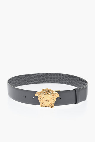 Reversible Leather Belt with Medusa Buckle 40mm