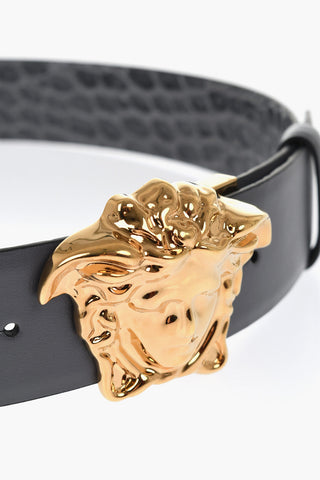 Reversible Leather Belt with Medusa Buckle 40mm