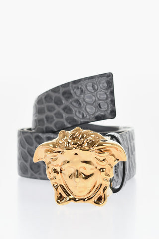 Reversible Leather Belt with Medusa Buckle 40mm