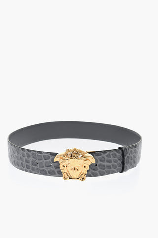 Reversible Leather Belt with Medusa Buckle 40mm