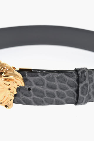 Reversible Leather Belt with Medusa Buckle 40mm