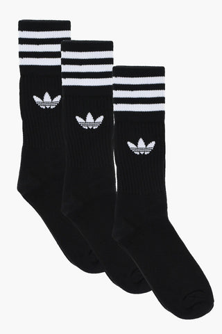 Ribbed Long 3 Pairs Socks Set with Contrast Details