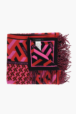 Geometrically Patterned Wool And Cashmere Blanket With Fringes