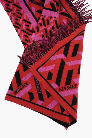 Geometrically Patterned Wool And Cashmere Blanket With Fringes