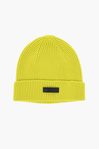 Virgin Wool Beanie with Leather Detail