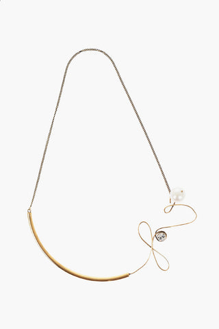Golden Effect Brass Necklace With Rhinestone