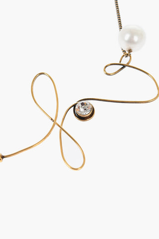 Golden Effect Brass Necklace With Rhinestone