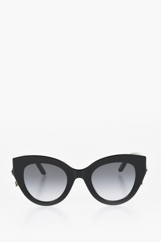 Solid Color Cat-Eye Sunglasses with Rhinestone Embellished Charm