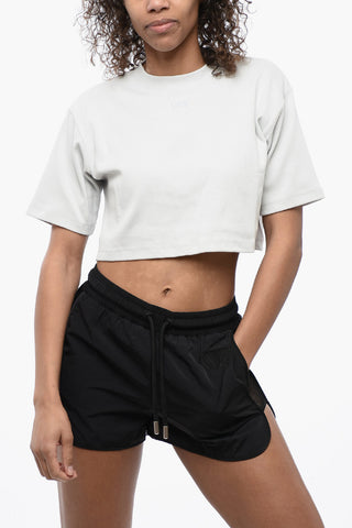 Ripp-Crop-T-Shirt mit Rundhalsausschnitt