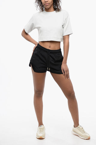 Ripp-Crop-T-Shirt mit Rundhalsausschnitt