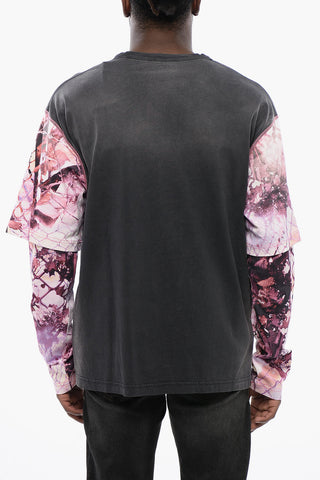 T-Shirt T-WESHER-N5 Oversize con Maniche a Doppio Strato a Fantasia