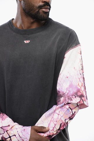 T-Shirt T-WESHER-N5 Oversize con Maniche a Doppio Strato a Fantasia