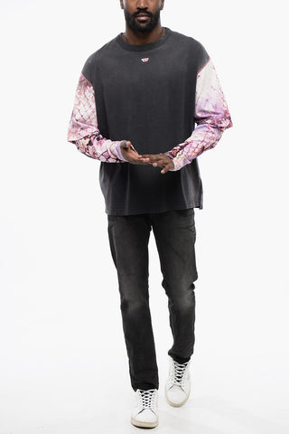 T-Shirt T-WESHER-N5 Oversize con Maniche a Doppio Strato a Fantasia