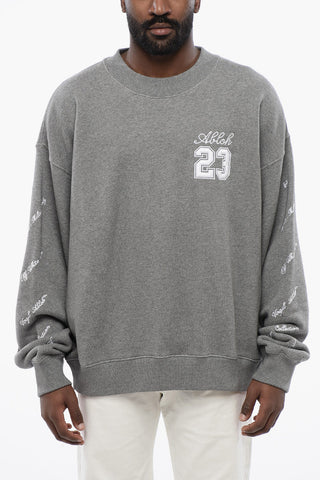 Solid Color Crewneck Sweatshirt with Embroideries
