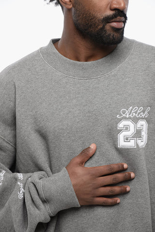 Solid Color Crewneck Sweatshirt with Embroideries