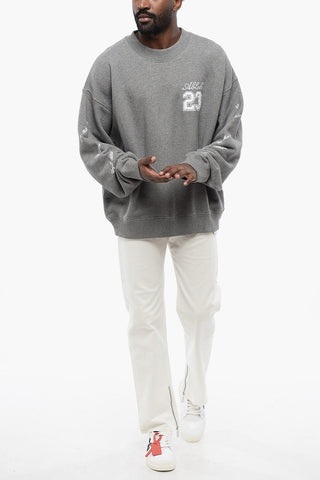 Solid Color Crewneck Sweatshirt with Embroideries