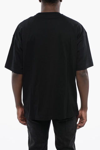 Solid Color T-NABEL-M1 Crew-neck T-Shirt with Cracked Effect Print