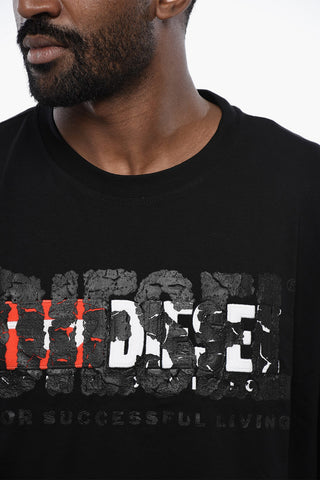 Solid Color T-NABEL-M1 Crew-neck T-Shirt with Cracked Effect Print